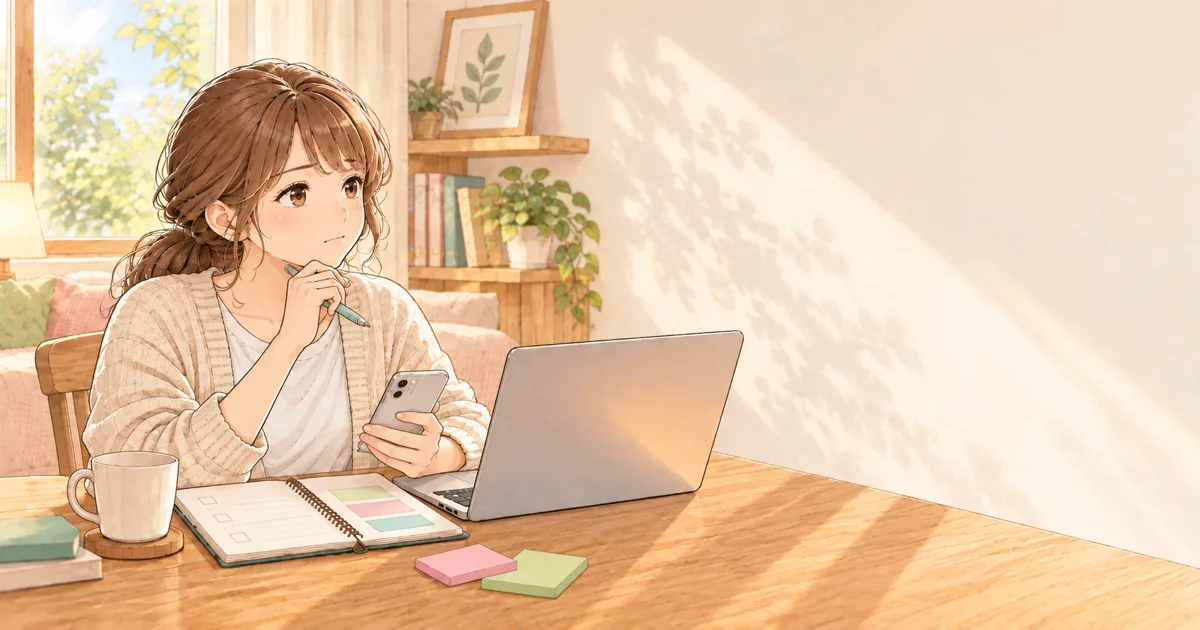 転職エージェントを利用するか相談だけにするか考える保育士のやさしい絵本タッチのイラスト